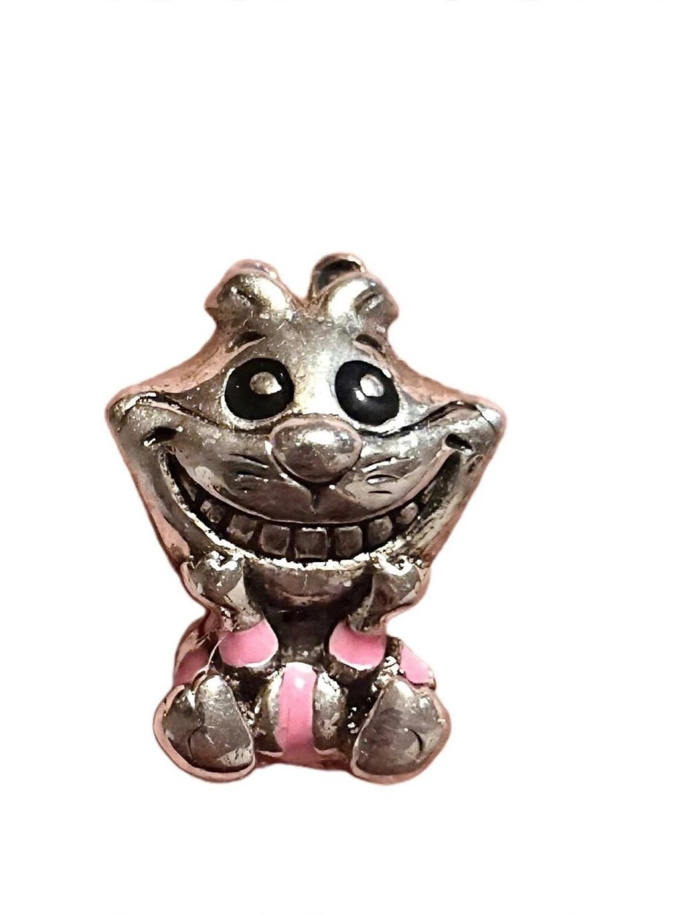 Disney Silver Cheshire Cat Pink Accent Bead Bracelet Charm
